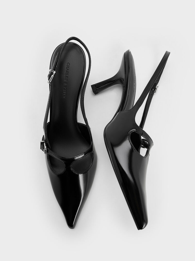 T-Bar Pointed-Toe Slingback Pumps, Black Box, hi-res