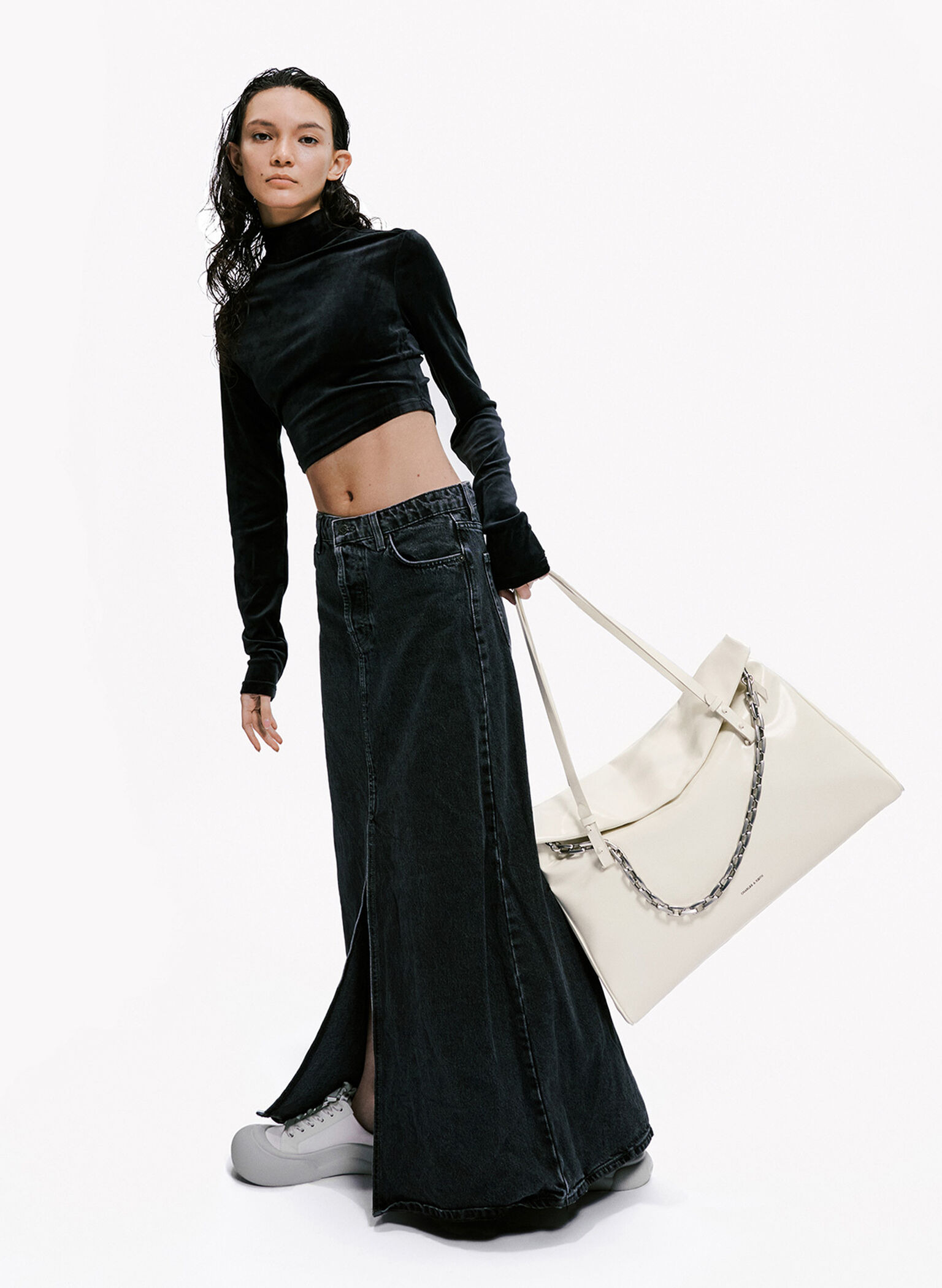 Andromeda Chunky-Chain Trapeze XL Tote Bag, Cream, hi-res
