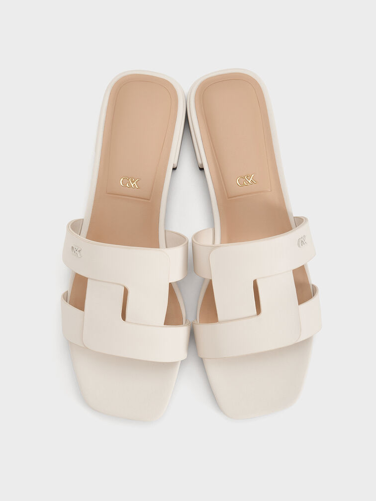 Joan Leather Slide Sandals, White, hi-res