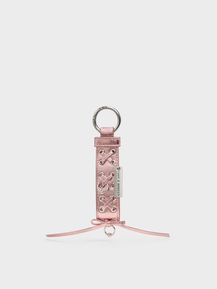 Grommet Lace-Up Bag Charm, Aura Pink, hi-res