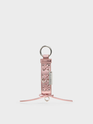 Grommet Lace-Up Bag Charm, Aura Pink, hi-res