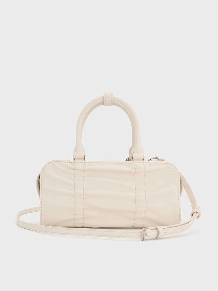 Kadee Ruched Bow-Charm Bowling Bag, Cream, hi-res