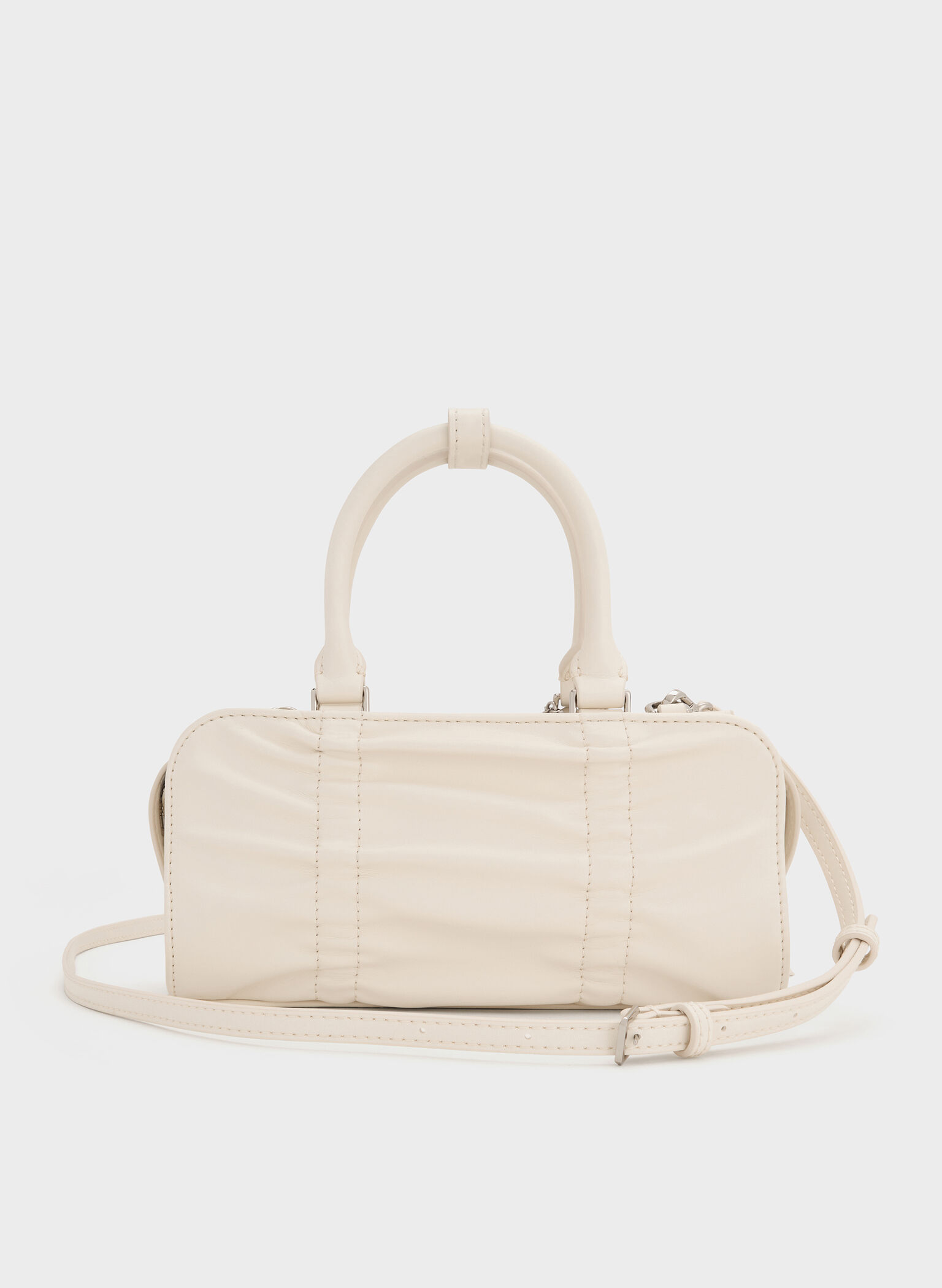 Kadee Ruched Bow-Charm Bowling Bag, Cream, hi-res