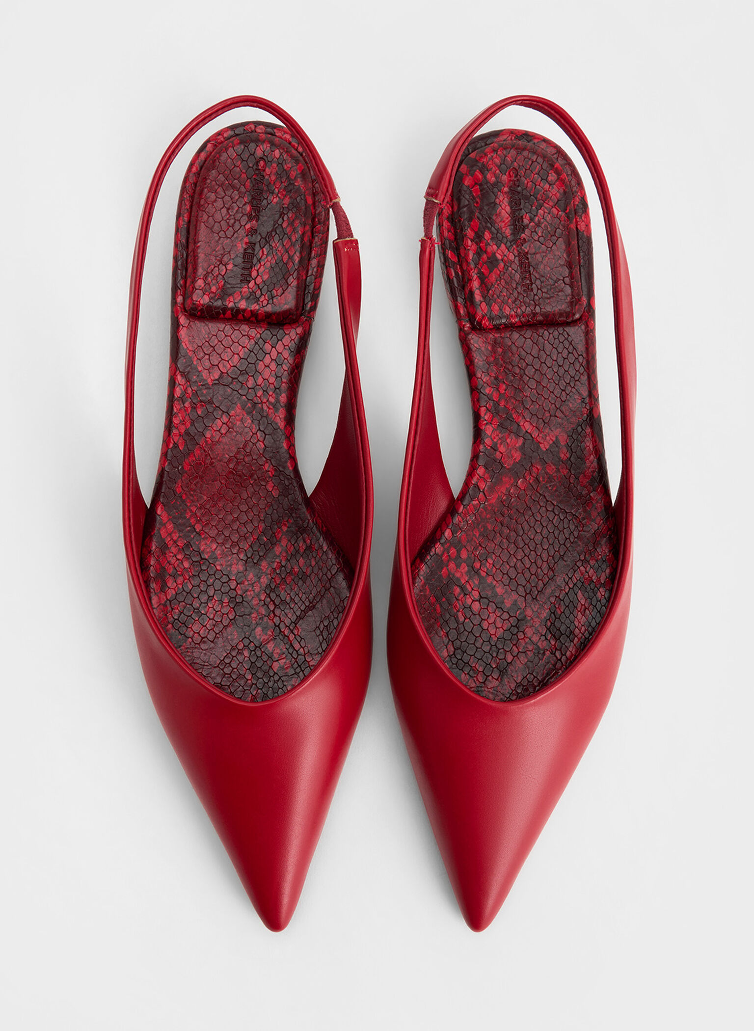 Pointed-Toe High-Vamp Slingback Flats, Red, hi-res