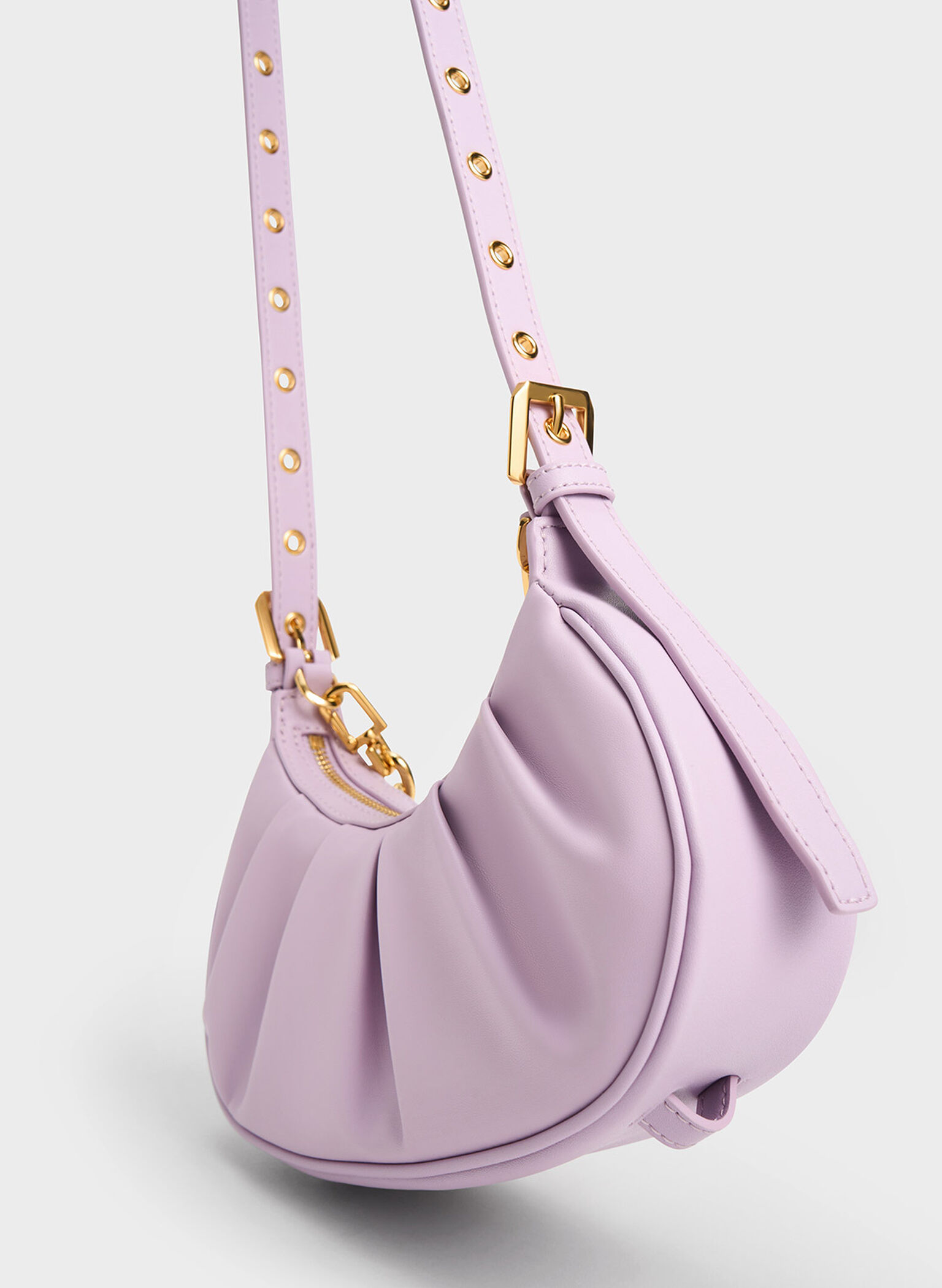 Duo Ruched Shoulder Bag, Lilac, hi-res