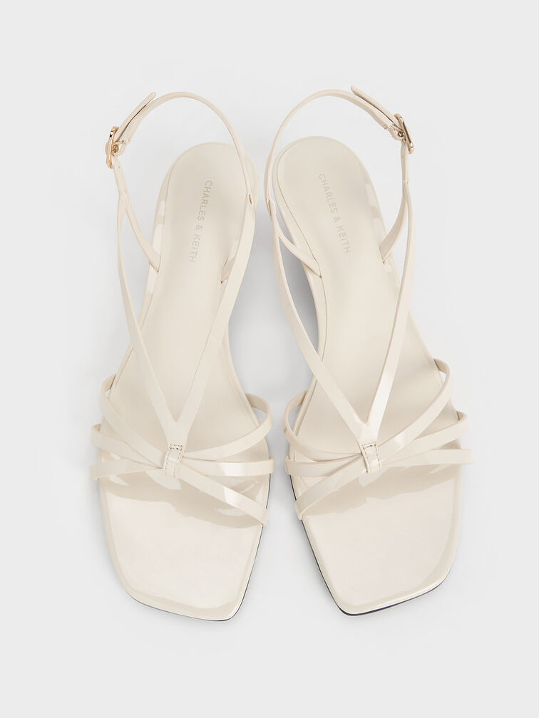 Patent Kitten-Heel Strappy Sandals, Chalk, hi-res