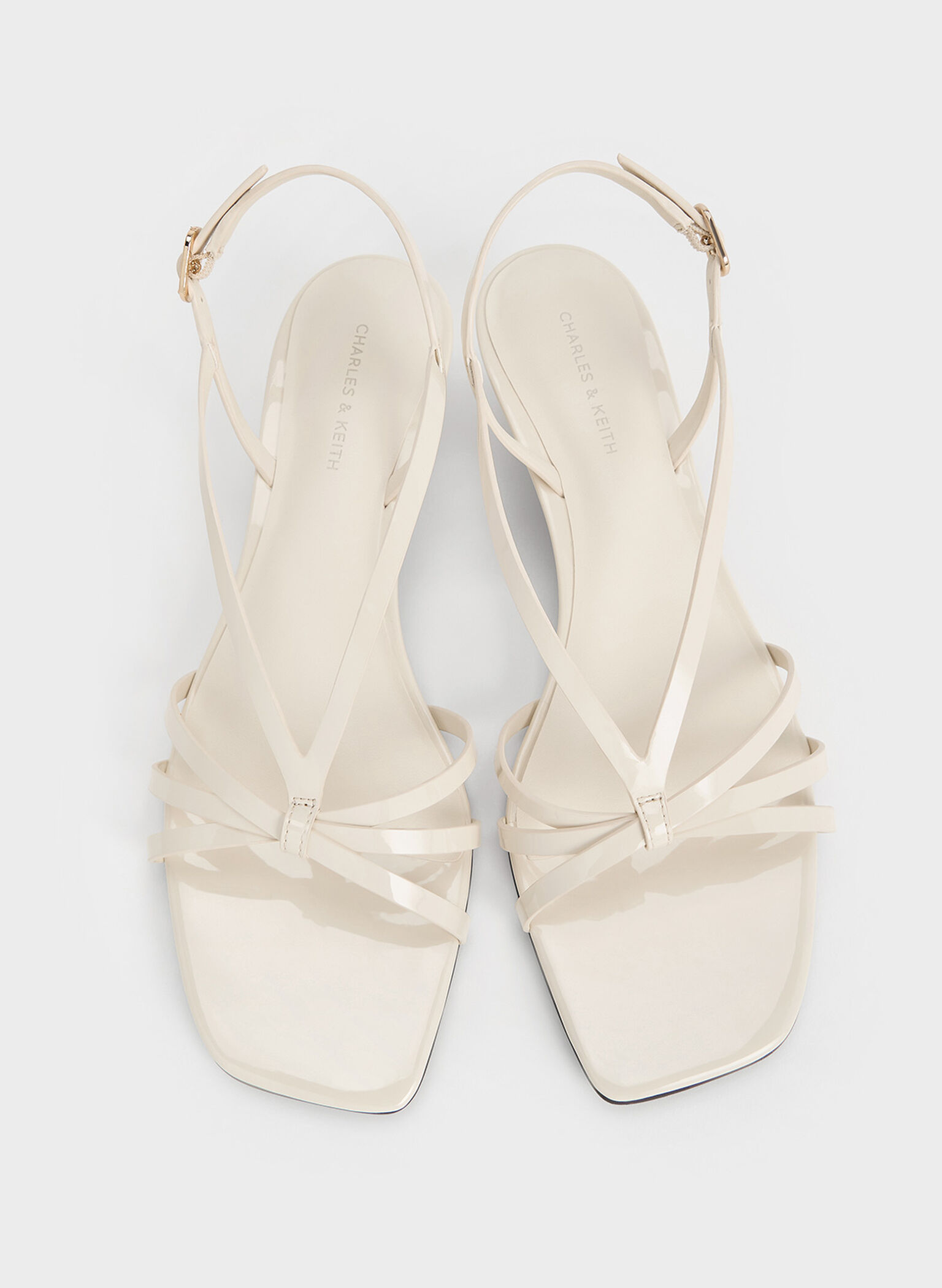 Patent Kitten-Heel Strappy Sandals, Chalk, hi-res