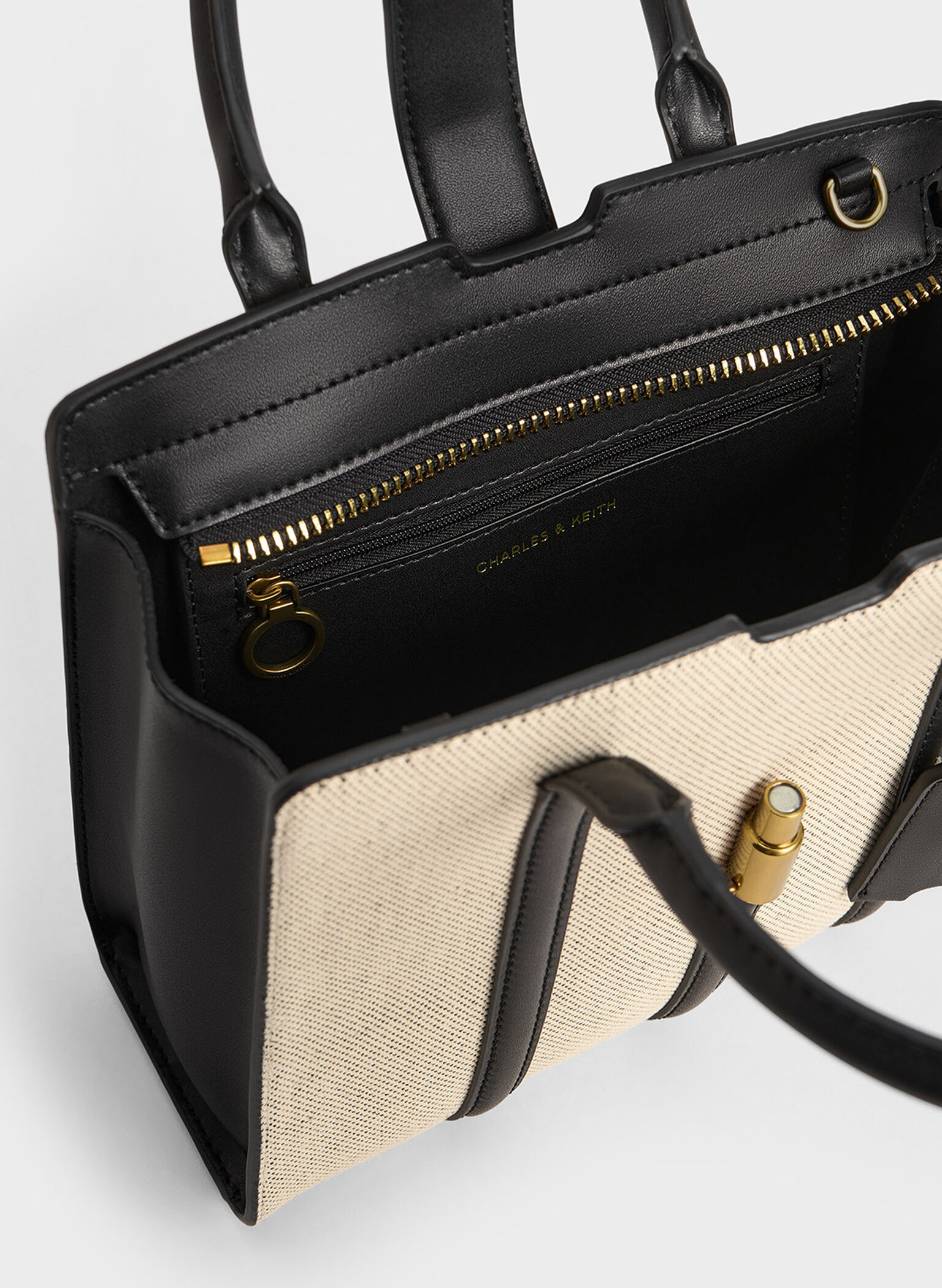 Cesia Canvas Metallic Accent Tote Bag, Black, hi-res