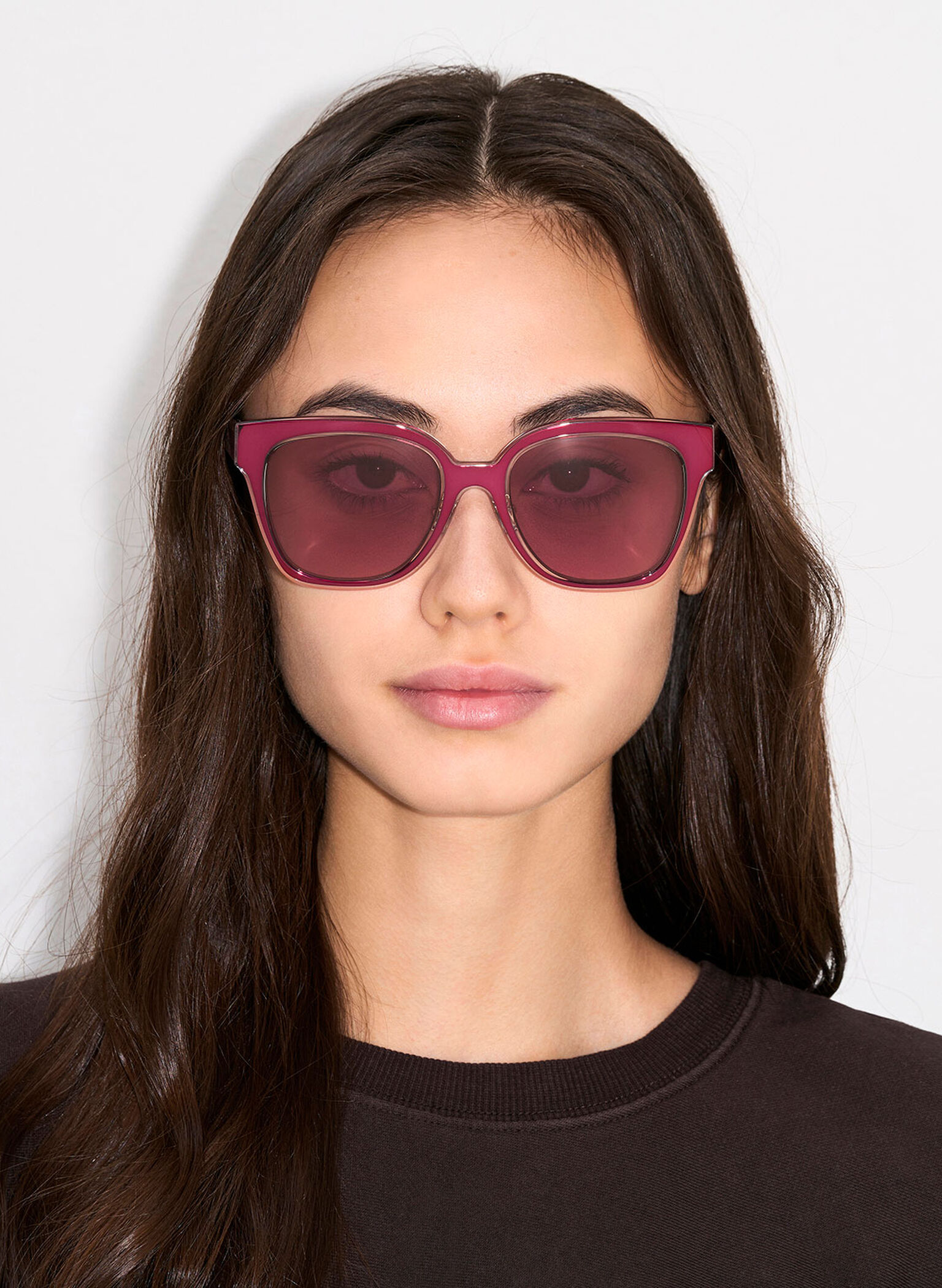 Oversized Square Metallic Accent Sunglasses, Fuchsia, hi-res