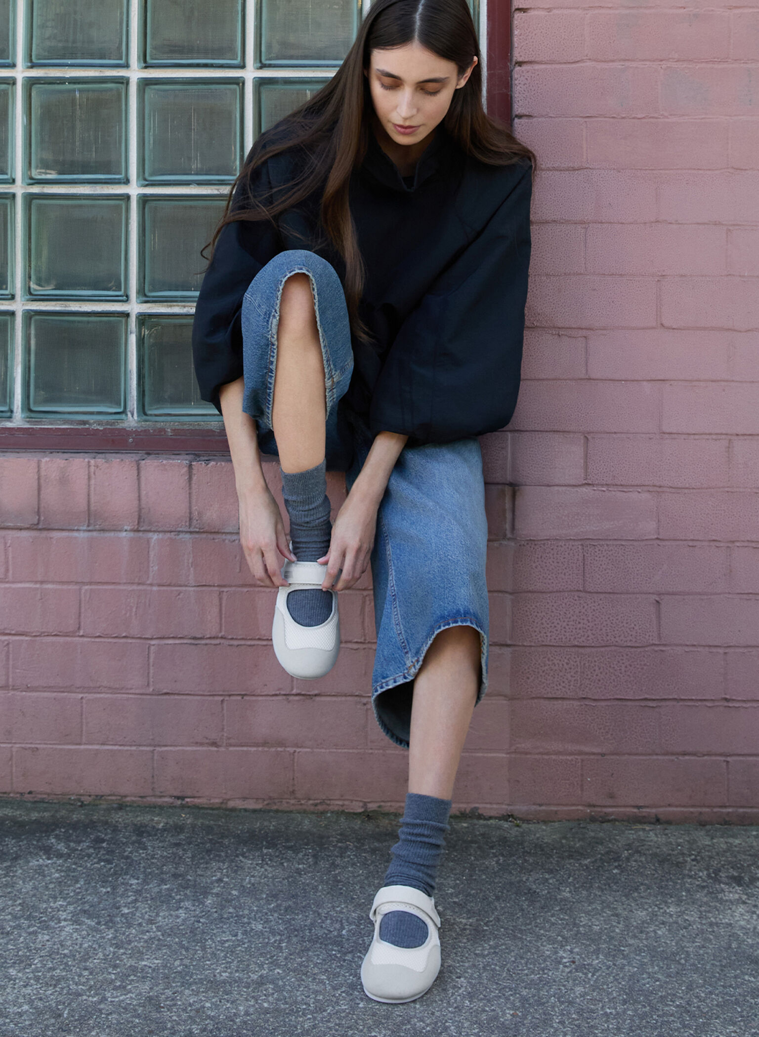 Mesh Contrast-Panel Mary Jane Sneakers, White, hi-res