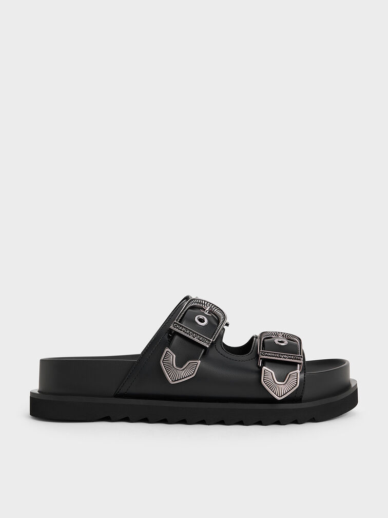 Kirke Buckled Double-Strap Sandals, Black, hi-res