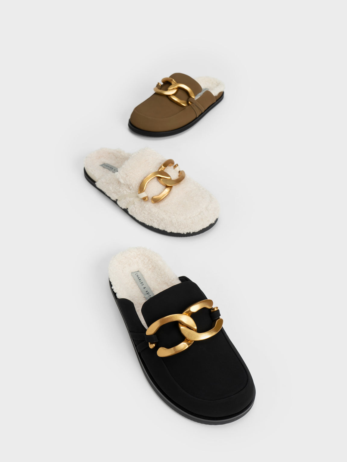 Metallic Accent Furry Loafer Mules Black