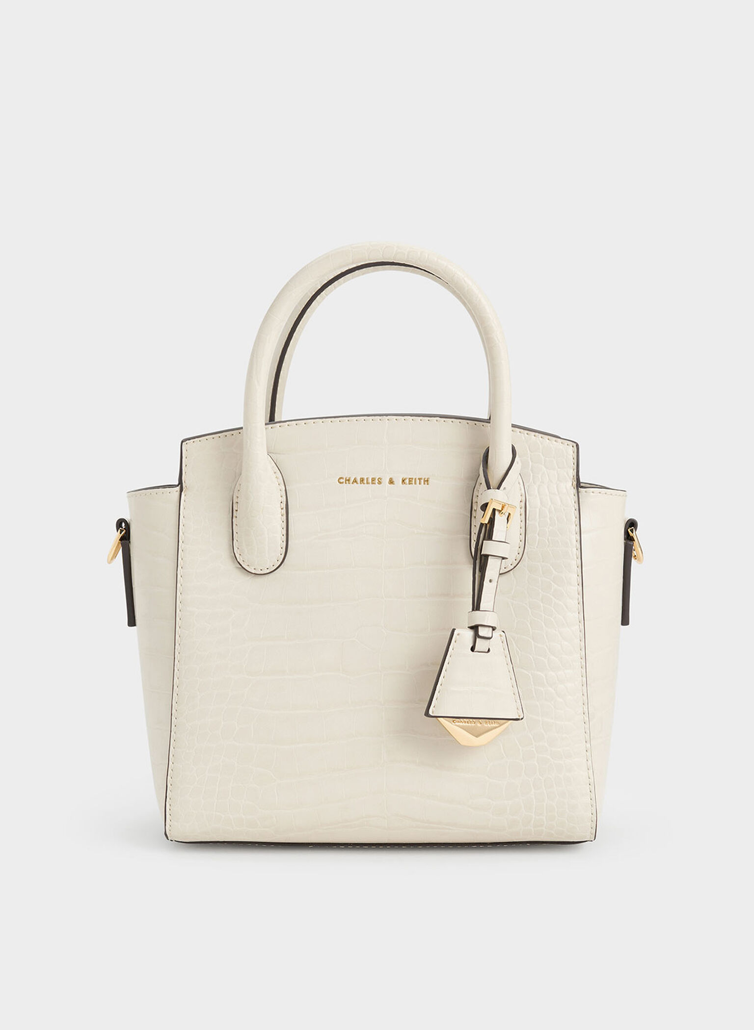 Harper Croc-Effect Structured Top Handle Bag, Ivory, hi-res