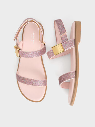 Girls' Yvette Glittered Double Strap Sandals, Pink, hi-res