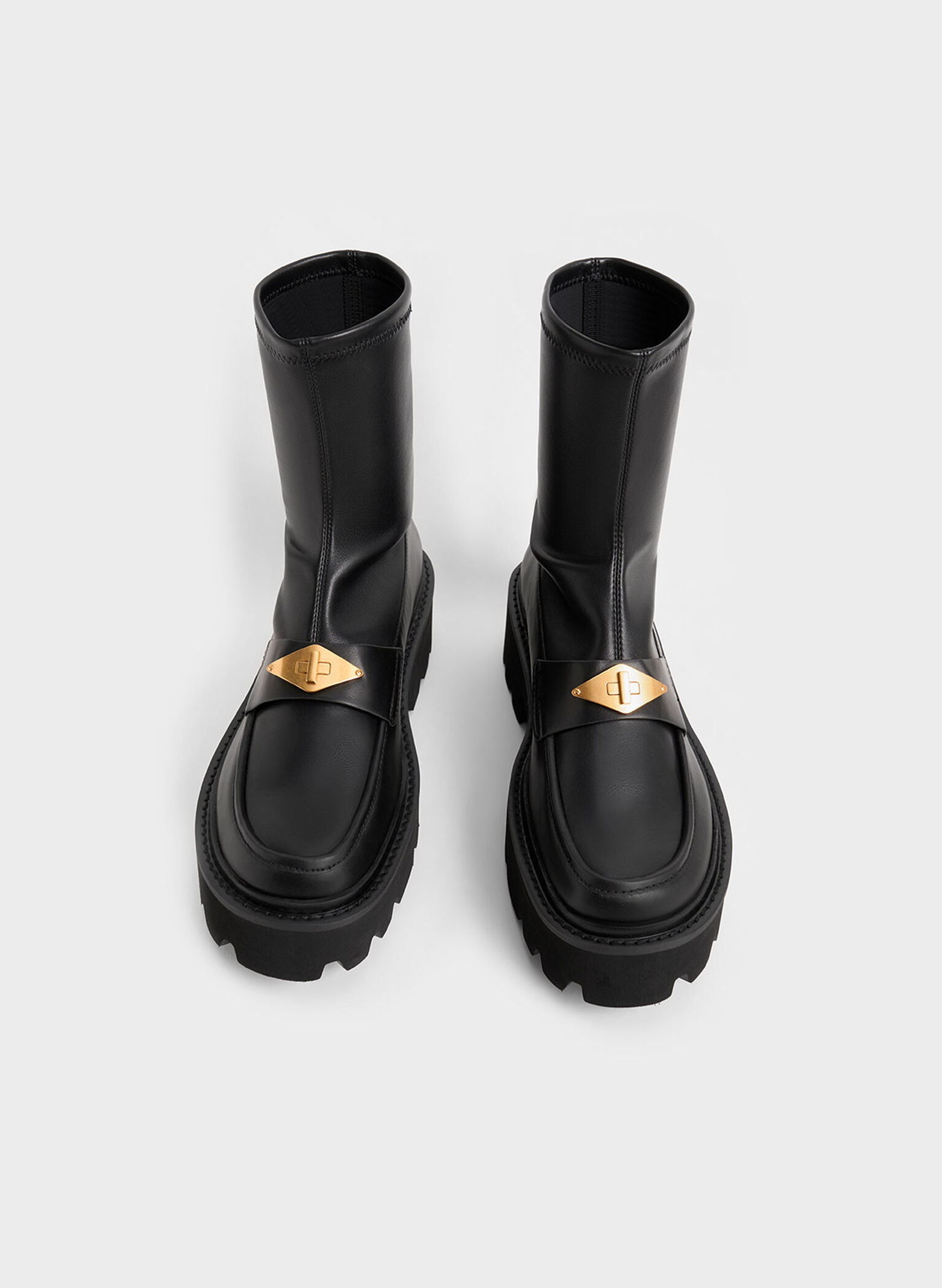 Metallic Accent Loafer Boots, Black, hi-res