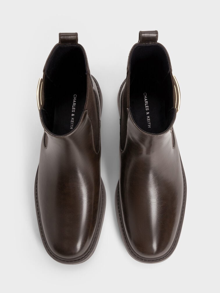 Lando Faux Suede Metallic-Buckle Chelsea Boots, Dark Brown, hi-res