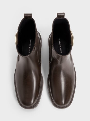 Lando Faux Suede Metallic-Buckle Chelsea Boots, Dark Brown, hi-res