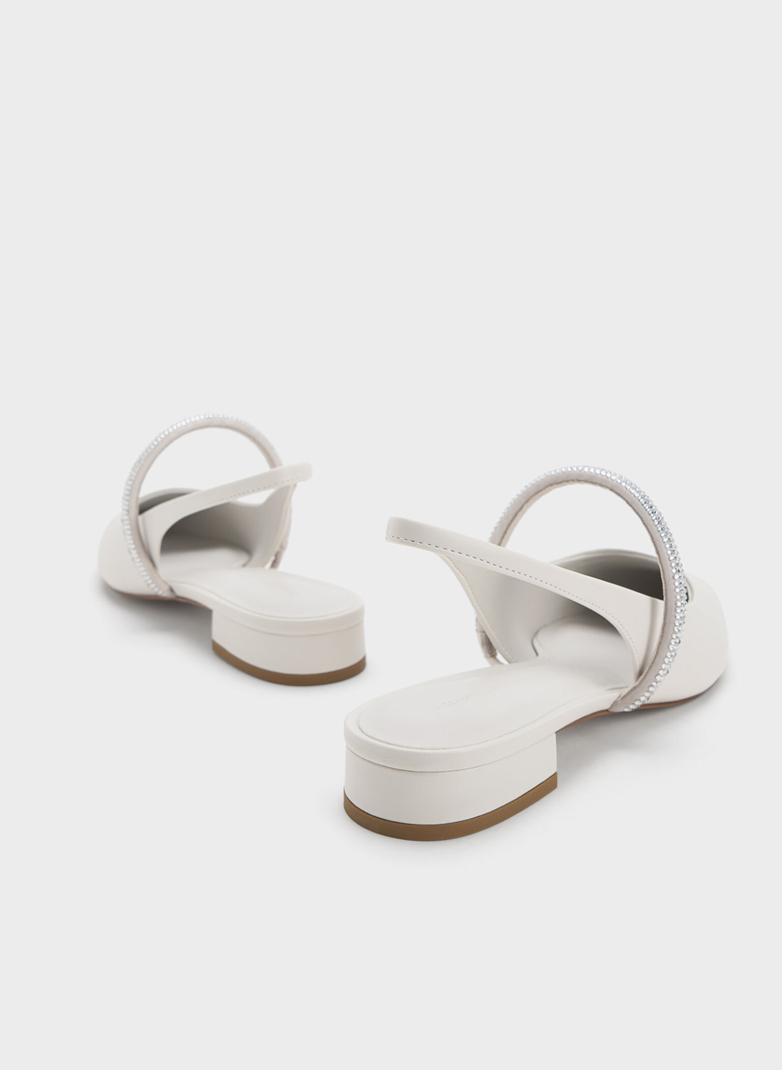 Crystal-Strap Pointed-Toe Slingback Flats, White, hi-res