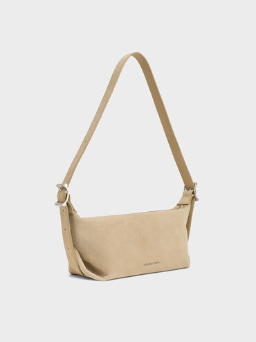 Gwynne Recycled Suede Buckle-Strap Slouchy Shoulder Bag, Nutmeg Beige, hi-res
