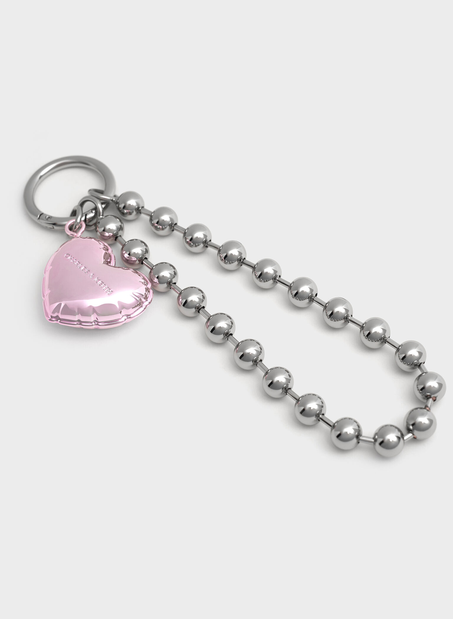 Metallic Heart Beaded Charm, Silver, hi-res