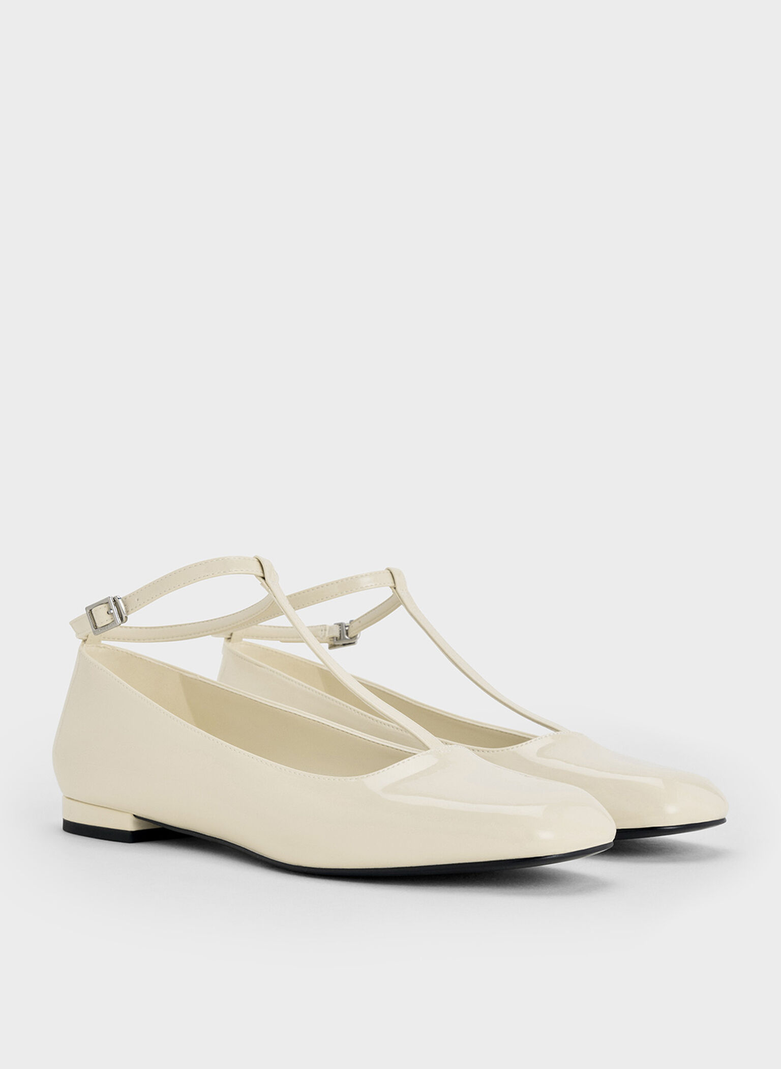 Patent T-Bar Ankle-Strap Ballet Flats, Chalk, hi-res