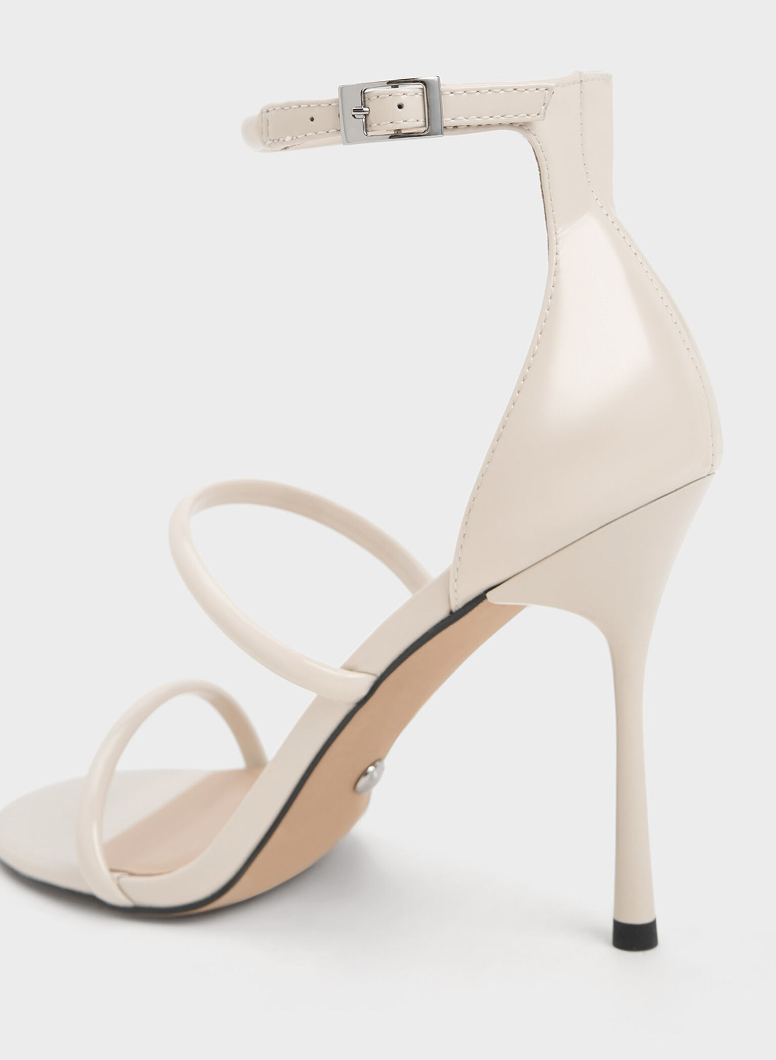 Patent Leather Triple Strap Heeled Sandals, Chalk, hi-res