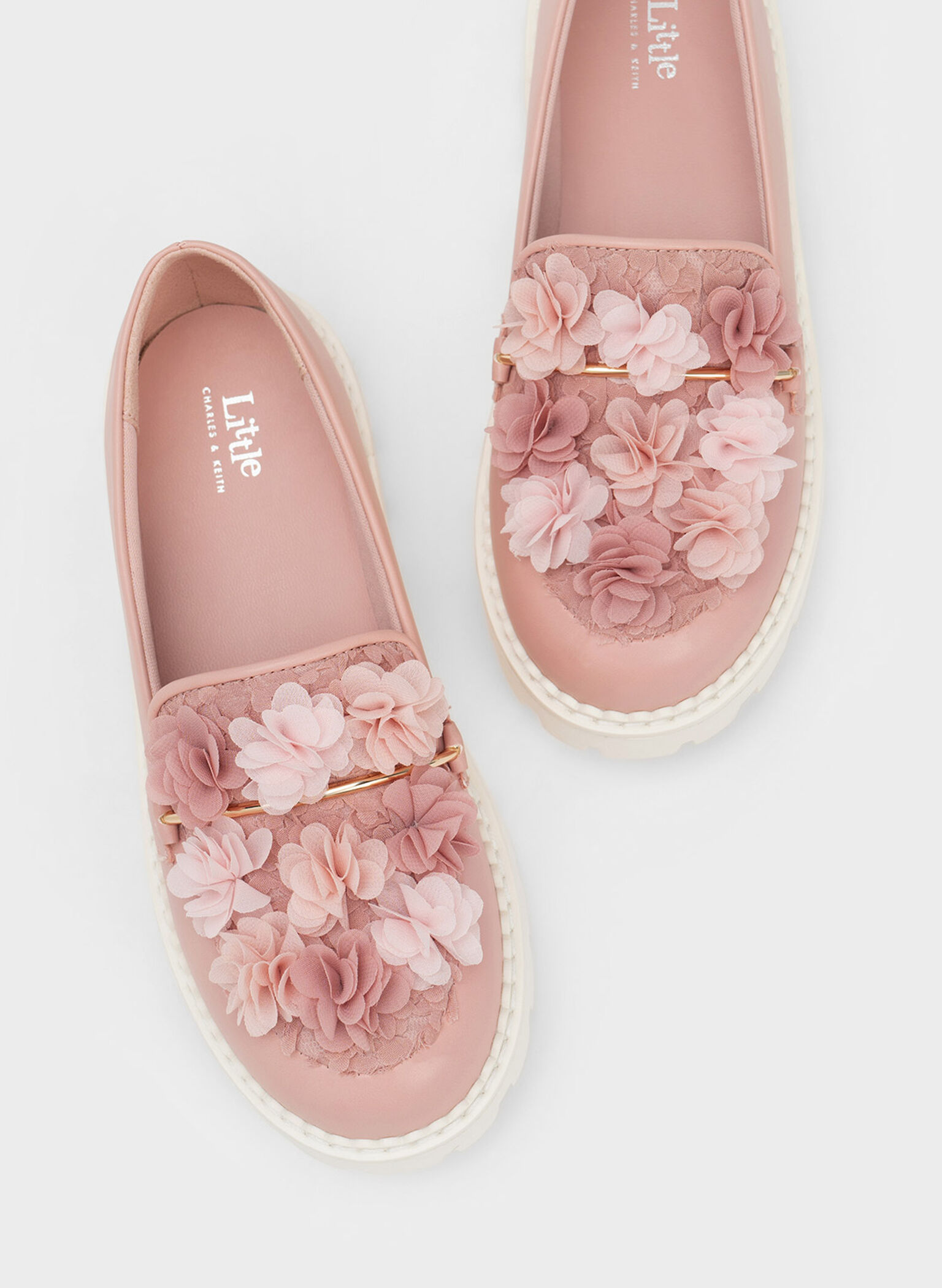 Girls' Floral Mesh Loafers, Blush, hi-res