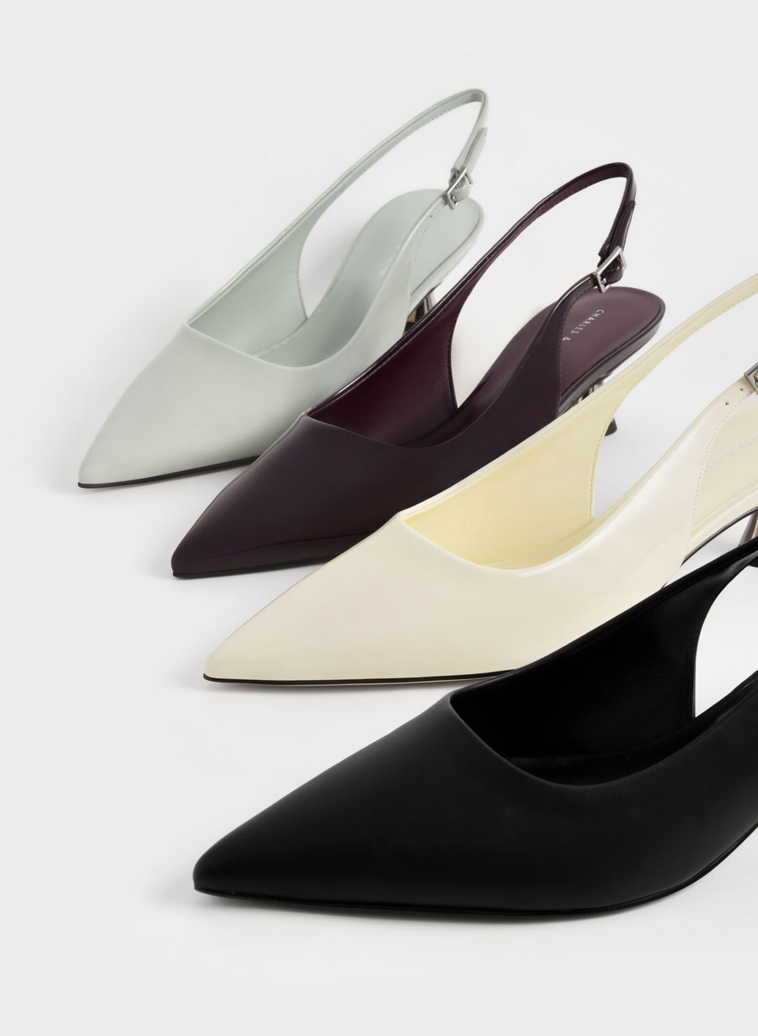 Patent Spool Heel Slingback Pumps, Butter, hi-res