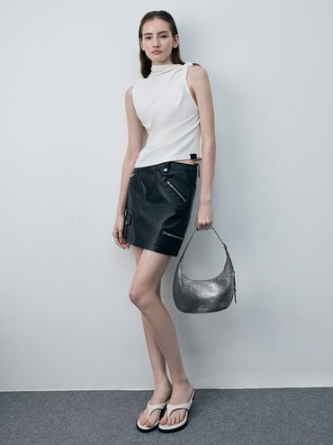 Bryna Denim Curved Hobo Bag, Silver Brushed Denim, hi-res
