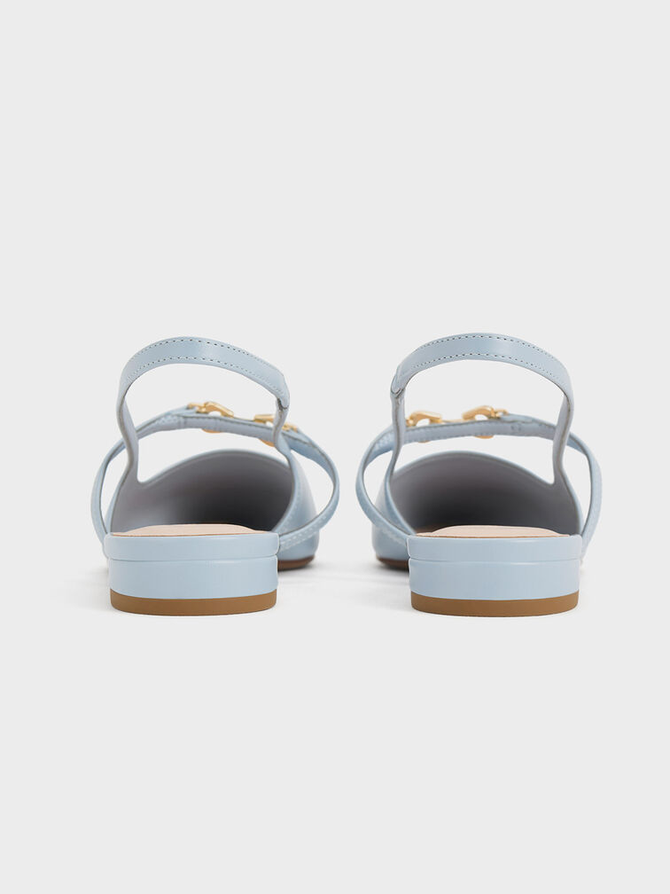 Trifina Metallic-Accent Pointed-Toe Slingback Flats, Light Blue, hi-res