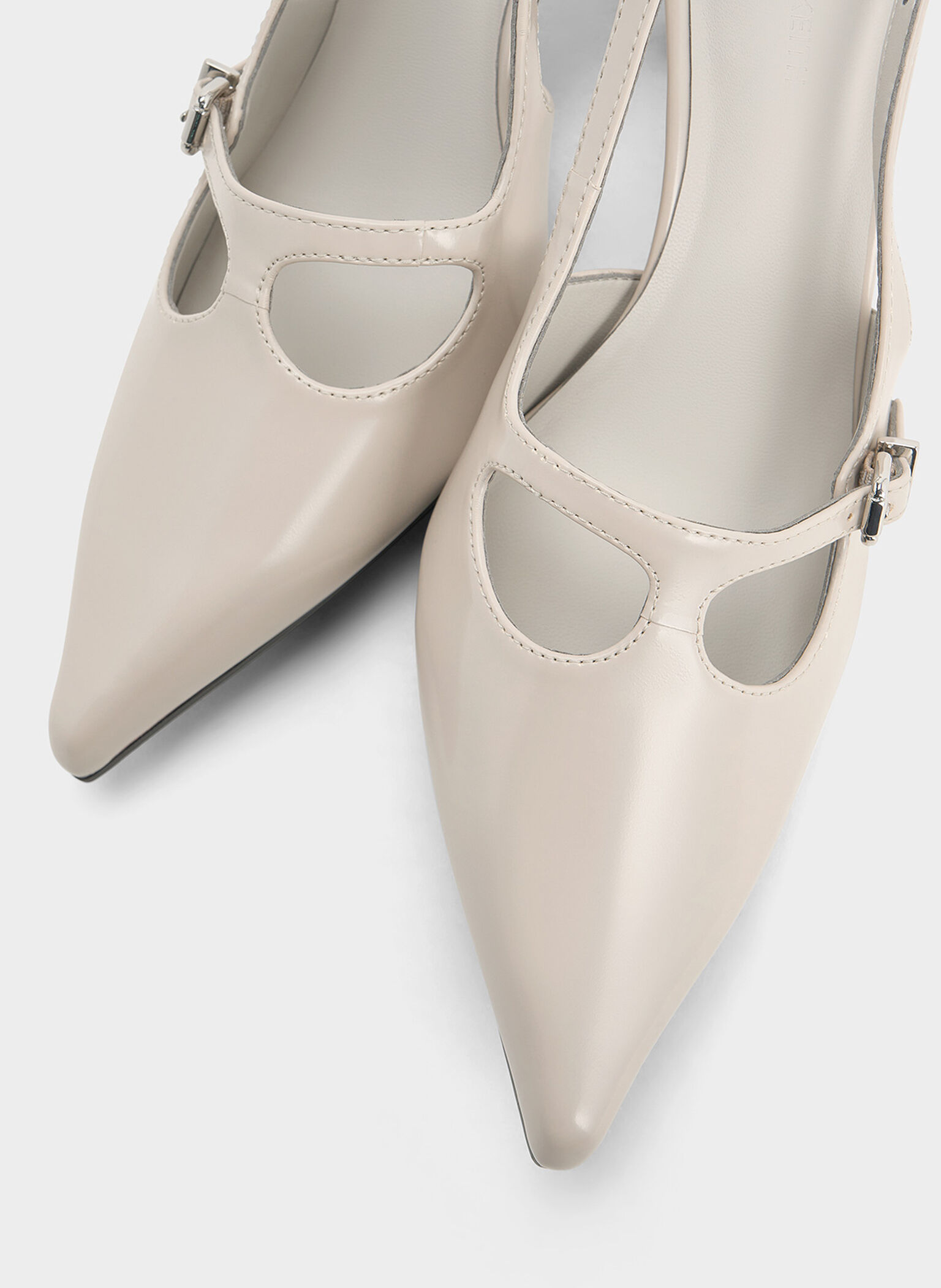 T-Bar Pointed-Toe Slingback Pumps, Light Grey, hi-res