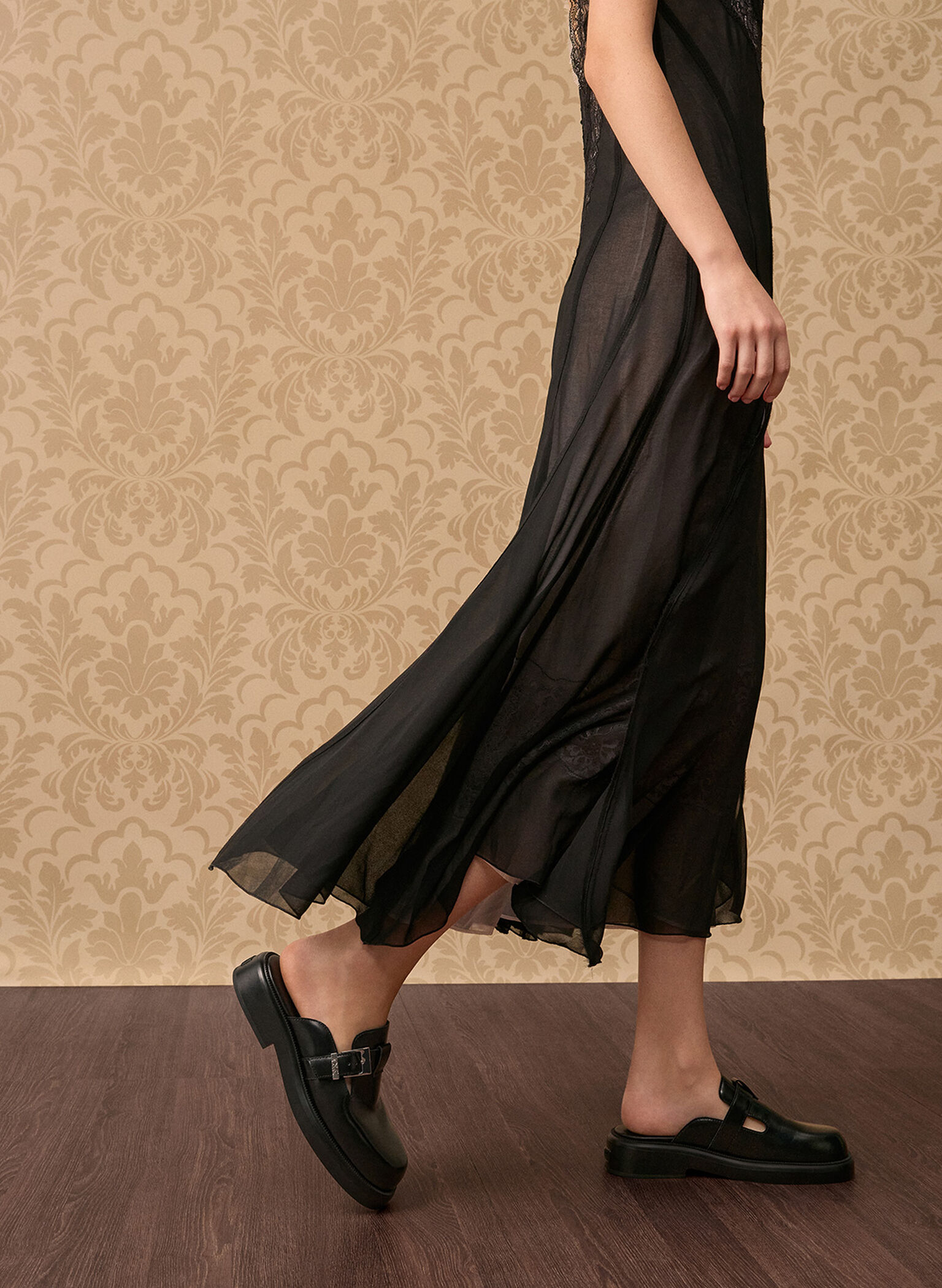 Leather Buckled Mules, Black, hi-res
