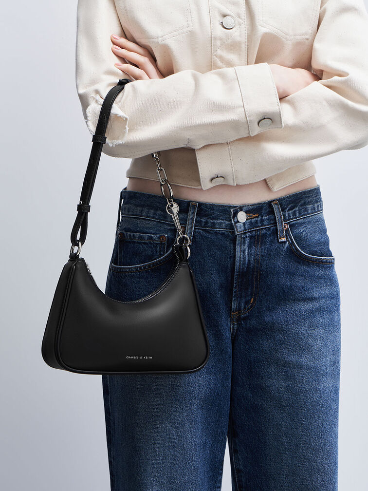Lane Lock & Key Chain Handle Trapeze Bag, Noir, hi-res
