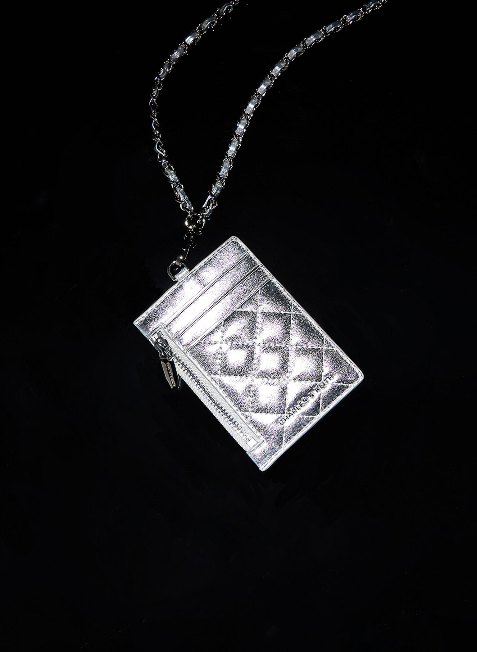 Wisteria Quilted Braided-Strap Card Holder, Silver, hi-res