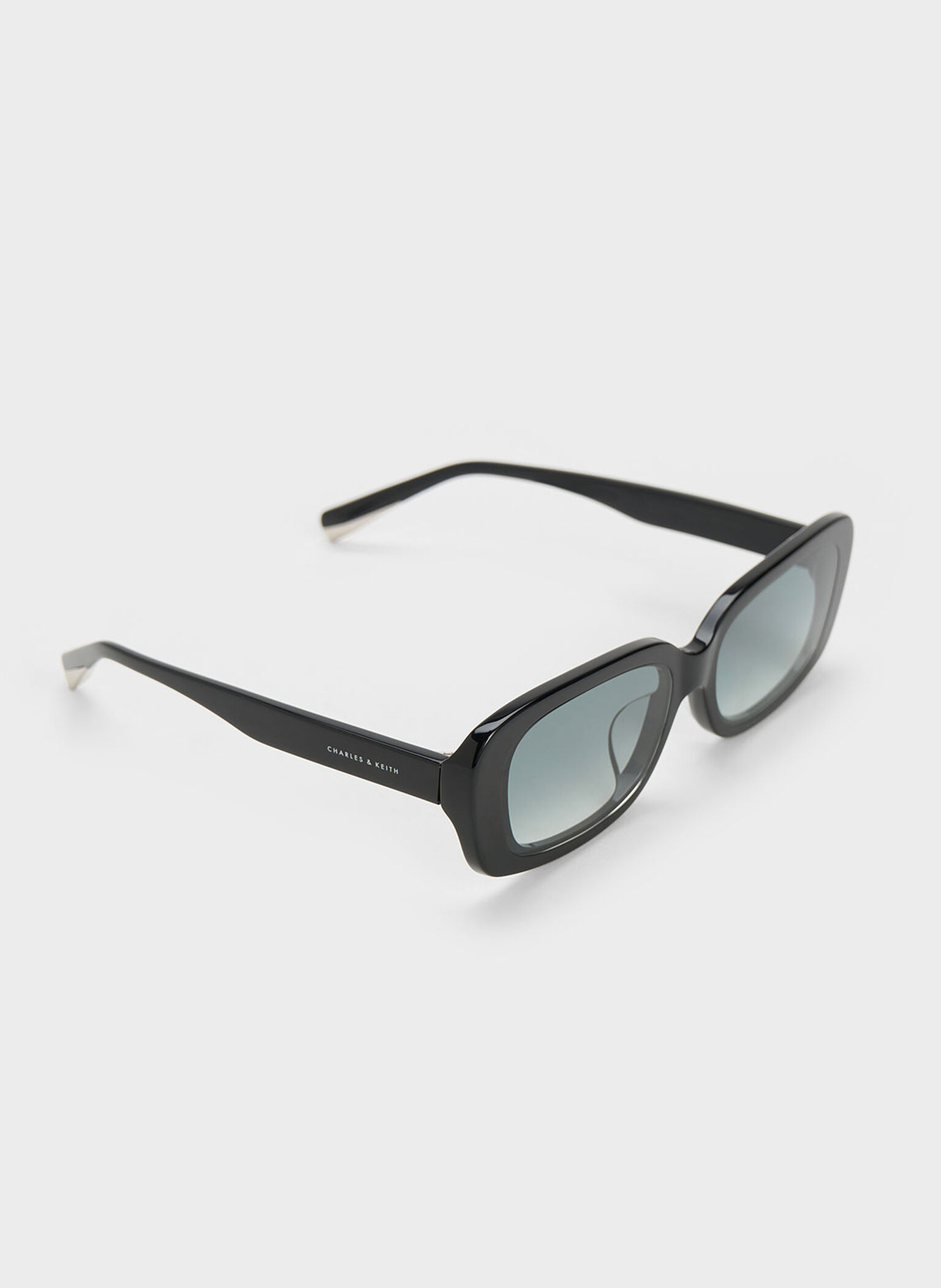 Aubrey Rectangular Recycled Acetate Sunglasses, Black, hi-res