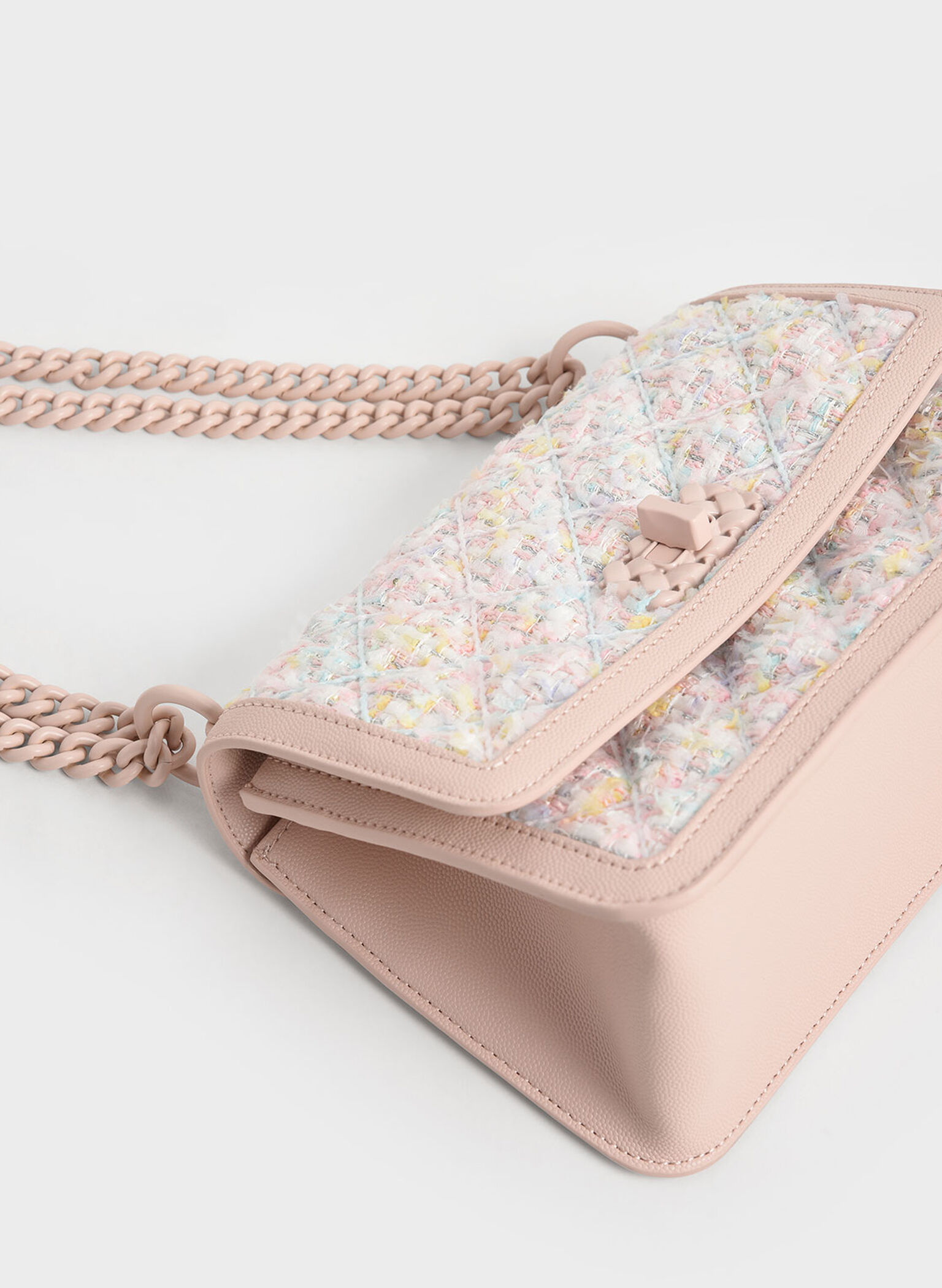 Micaela Tweed Quilted Chain Bag, Light Pink, hi-res