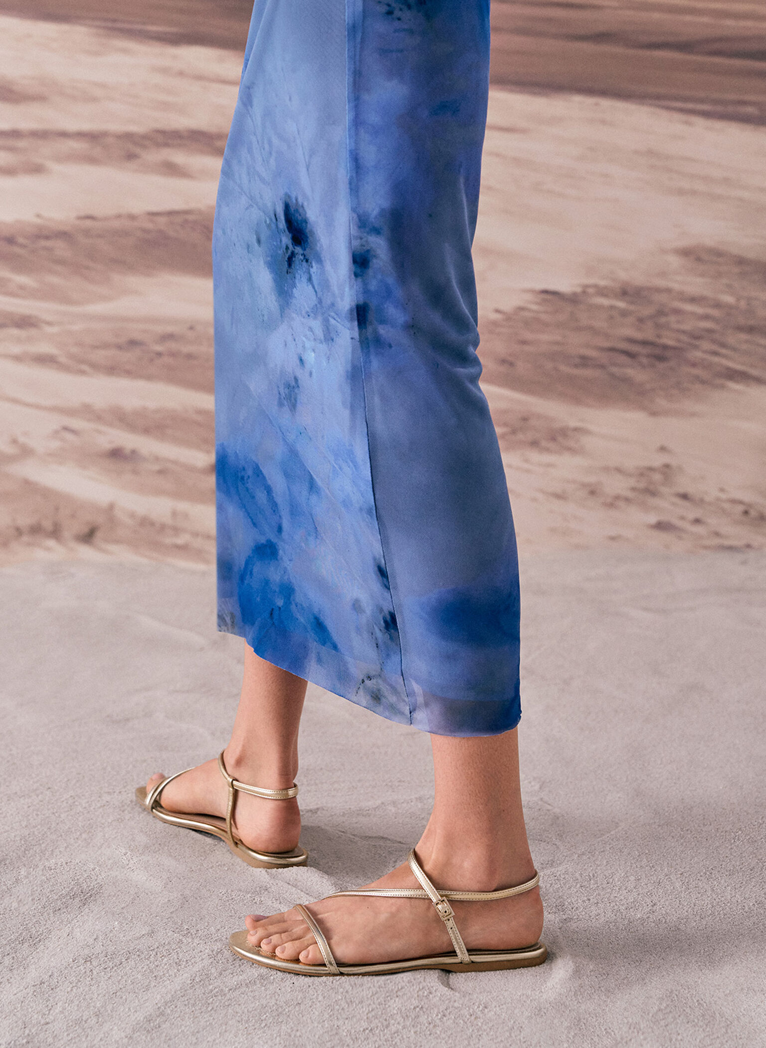 Metallic Ankle-Strap Sandals, Light Gold, hi-res