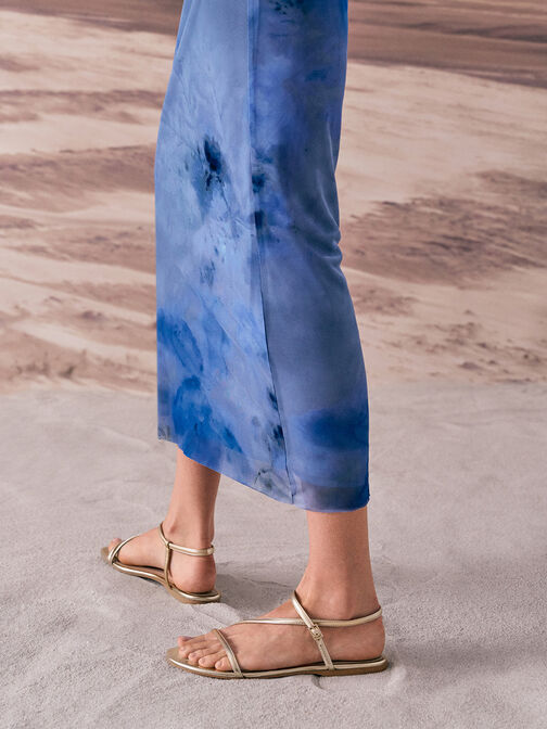 Metallic Ankle-Strap Sandals, Light Gold, hi-res