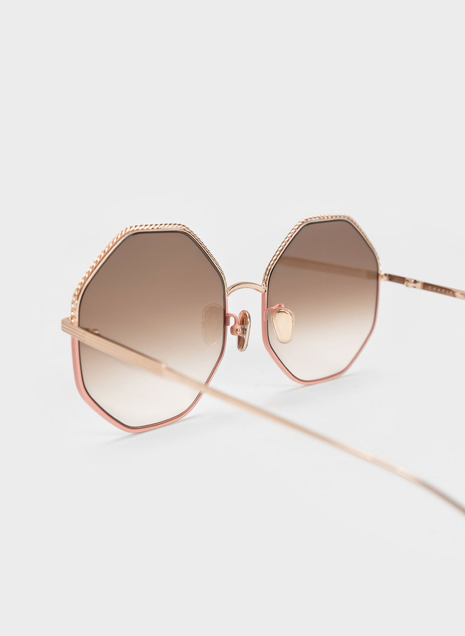 Hexagonal Wire-Frame Sunglasses, Pink, hi-res