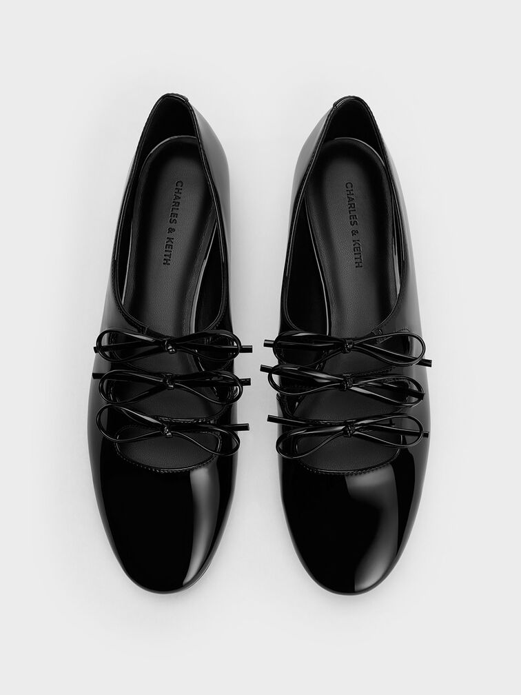 Dorri Patent Triple-Bow Ballet Flats, Black Patent, hi-res