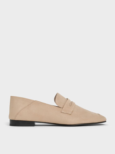 Faux Suede Almond-Toe Penny Loafers, Sand, hi-res