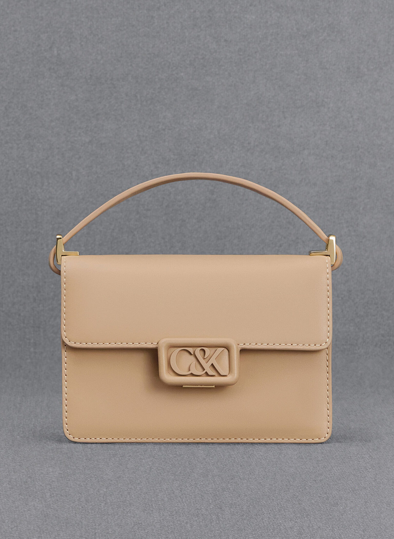 Leather Boxy Bag, Nude, hi-res