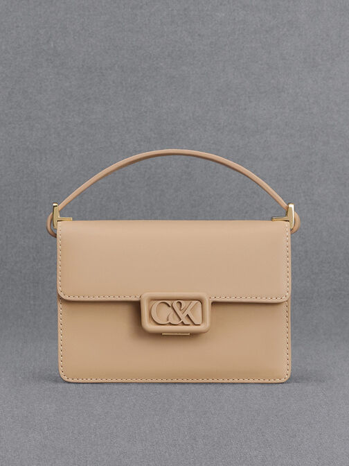 Leather Boxy Bag, Nude, hi-res