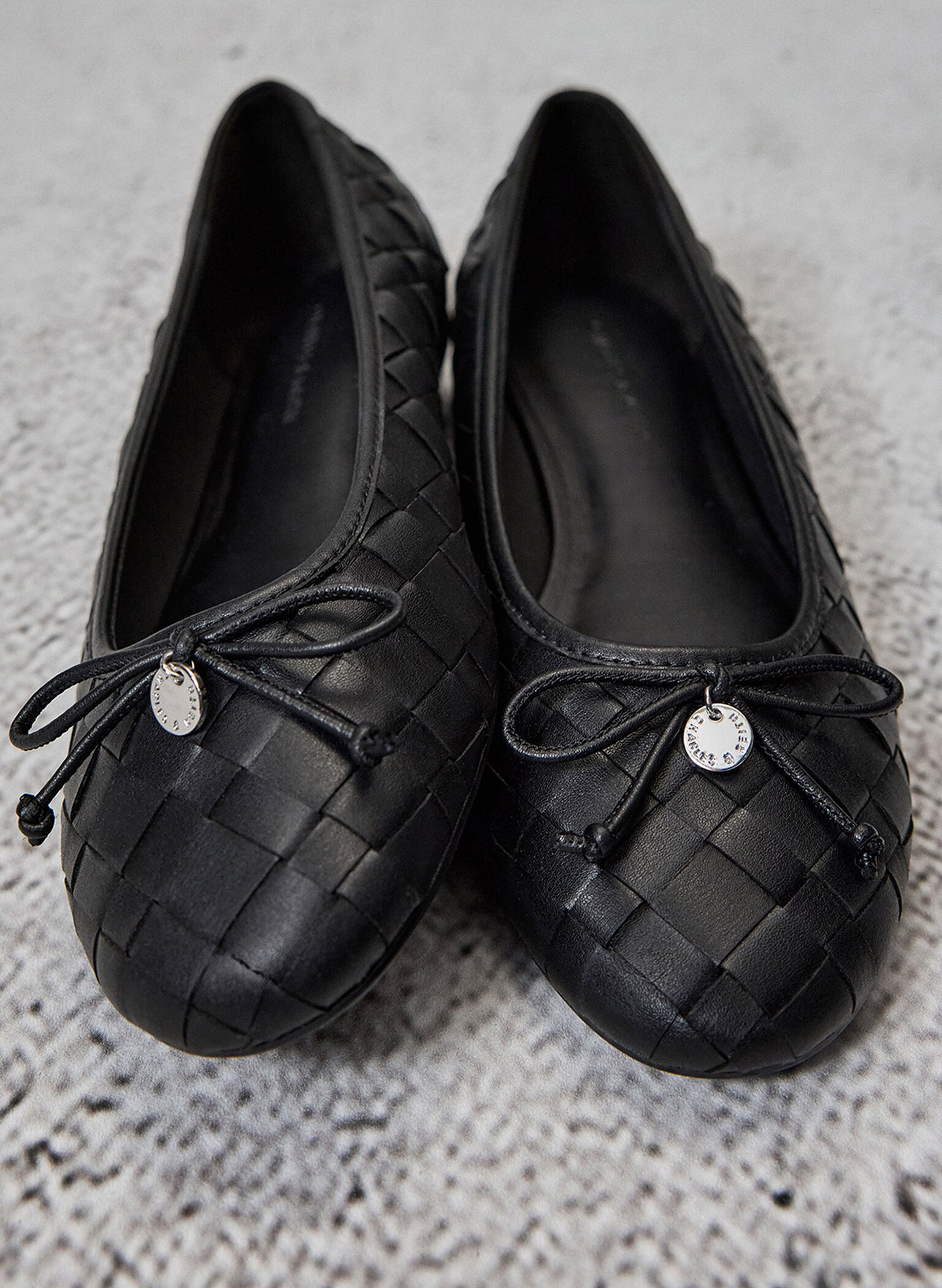 Woven Bow Ballet Flats, Black, hi-res