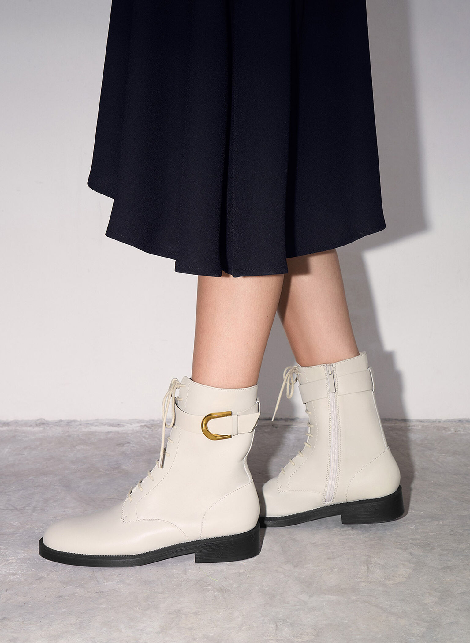 Gabine Leather Lace-Up Ankle Boots, Chalk, hi-res