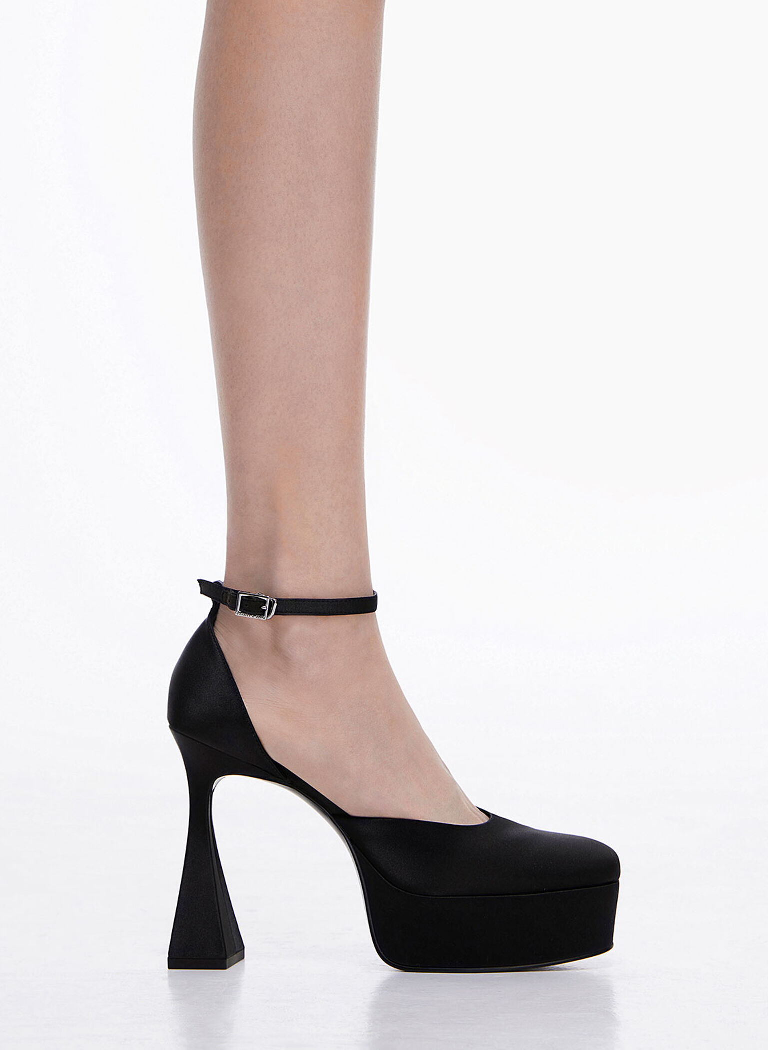 Recycled Polyester Flare Heel D'Orsay Pumps, Black, hi-res