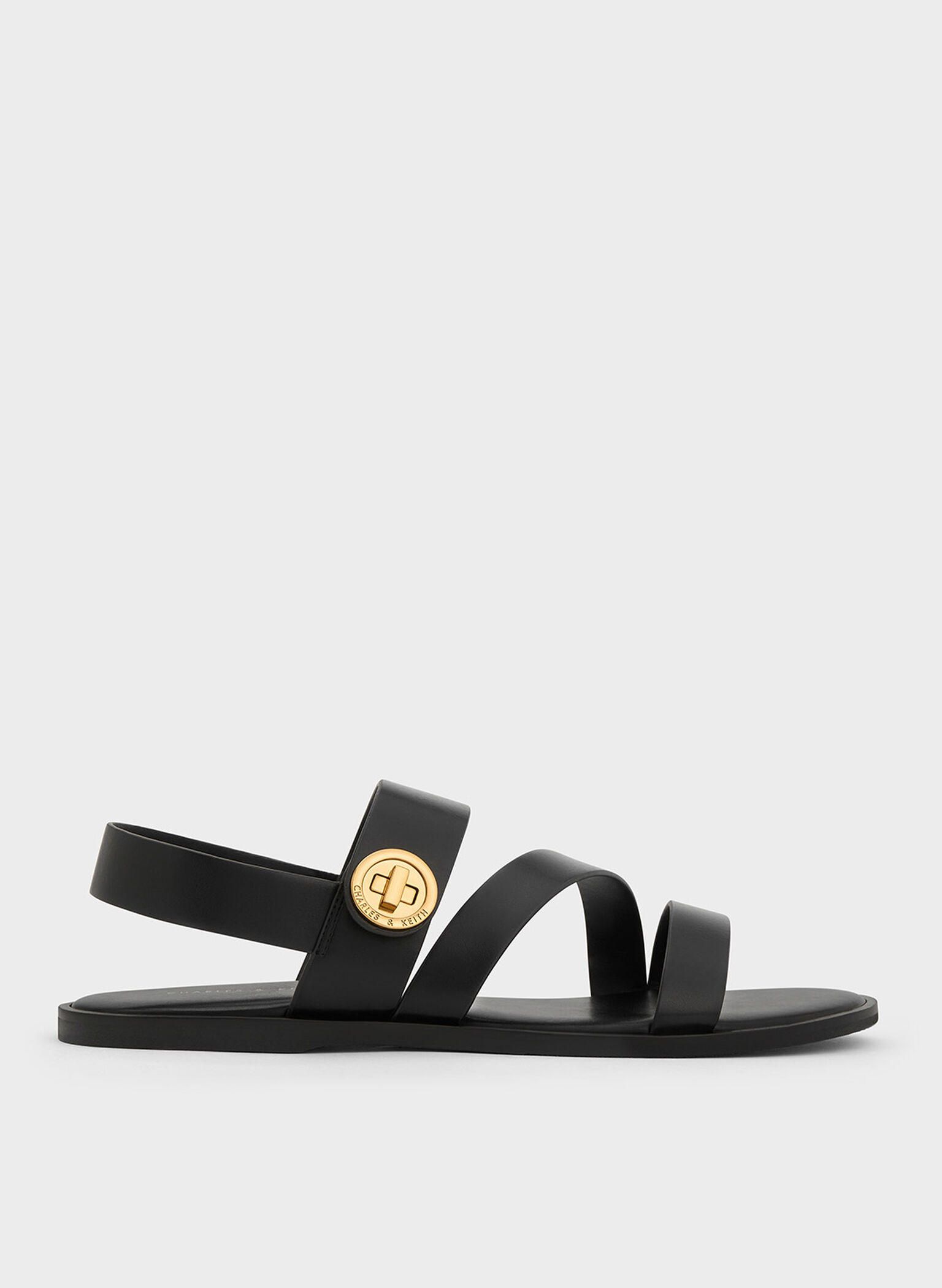Yara Turn Lock Strappy Sandals, Black, hi-res