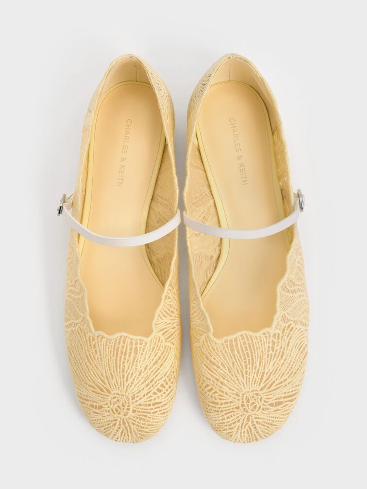 Crochet Floral Mary Jane Flats, Yellow, hi-res
