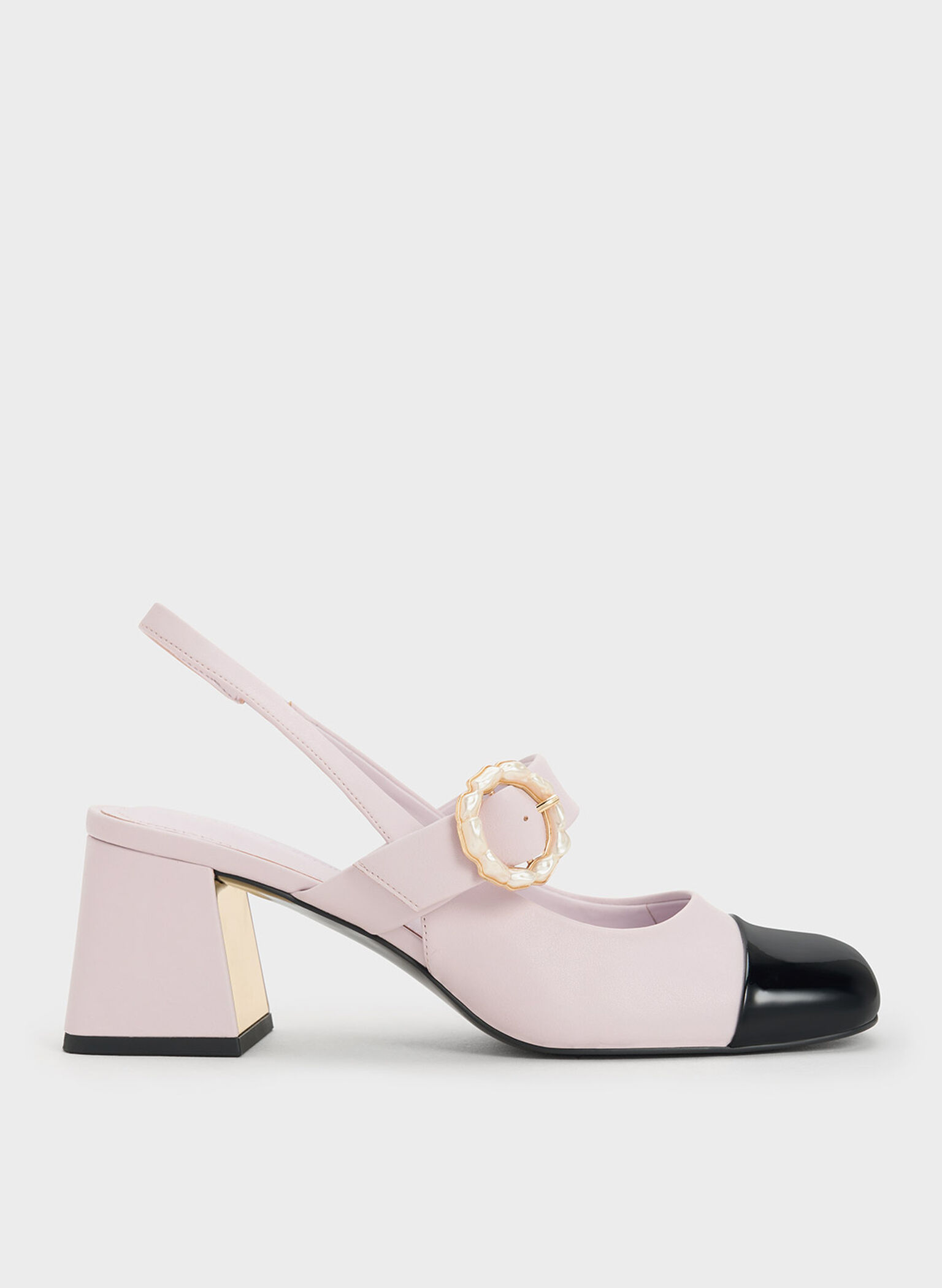 Patent Two-Tone Pearl Buckle Slingback Pumps, Lilac, hi-res