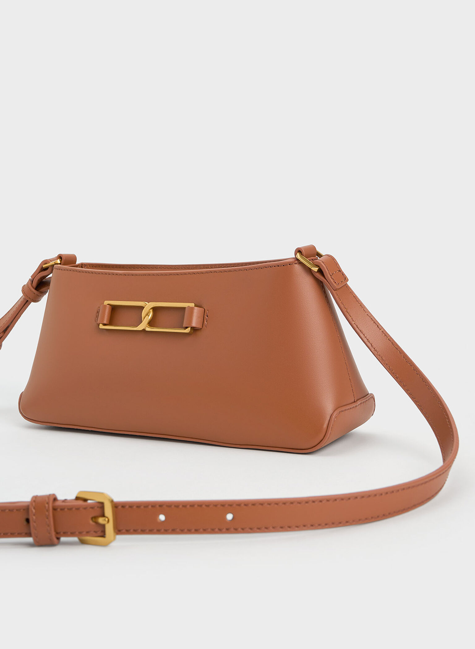 Gabine Leather Trapeze Shoulder Bag, Cognac, hi-res